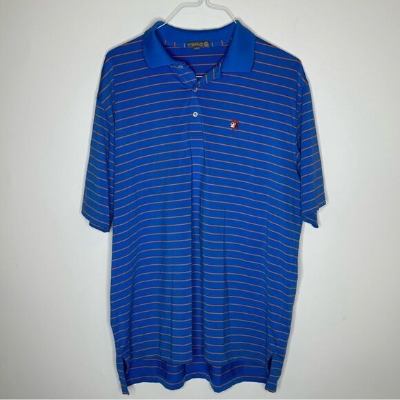 Peter Millar Summer Comfort XL Short Sleeve Blue and Orange Striped Golf Polo‎ - Picture 5 of 6
